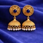 Gold Plated Jhumka Design for Gorgeous Festive Wear Look - Blue