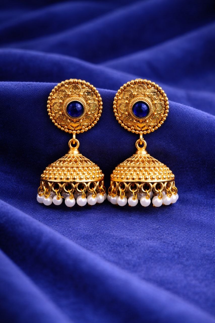 Gold Plated Jhumka Design for Gorgeous Festive Wear Look 9 Gold Plated Jhumka stylish brass jewelry design