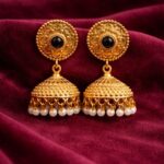 Gold Plated Jhumka Design for Gorgeous Festive Wear Look - "Black"