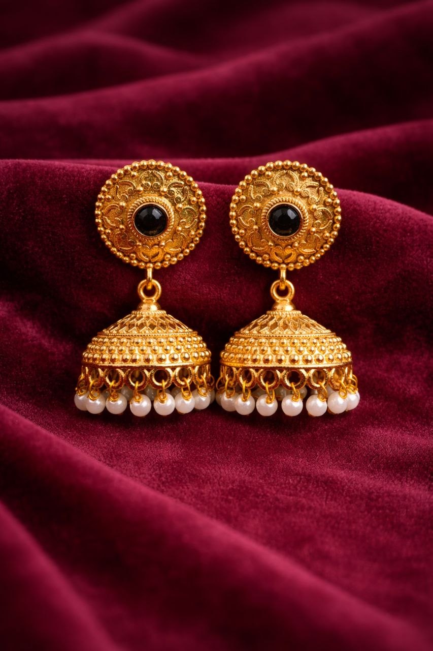 Gold Plated Jhumka Design for Gorgeous Festive Wear Look 8 Gold Plated Jhumka stylish brass jewelry design