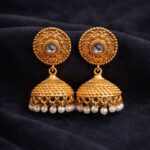 Gold Plated Jhumka Design for Gorgeous Festive Wear Look - "White"