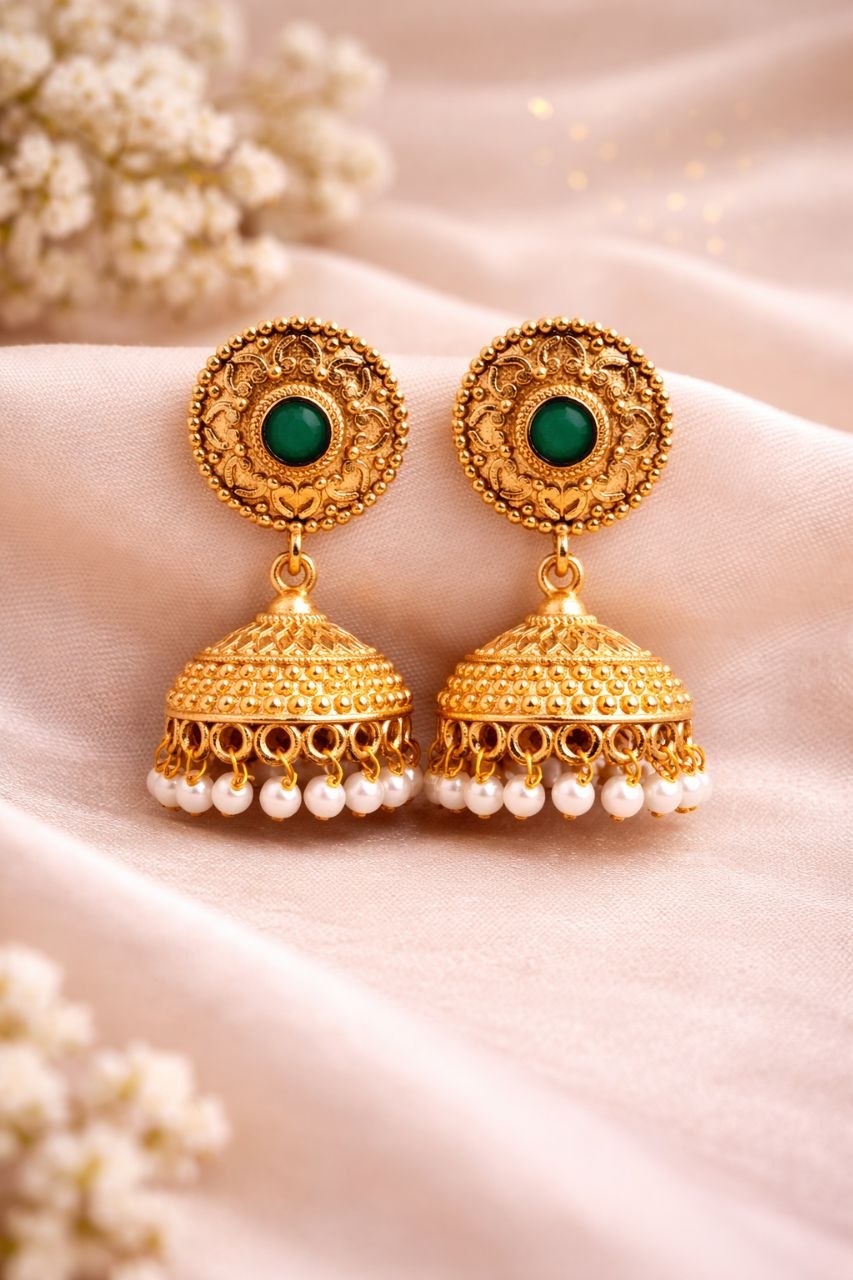Gold Plated Jhumka Design for Gorgeous Festive Wear Look 6 Gold Plated Jhumka stylish brass jewelry design