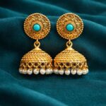 Gold Plated Jhumka Design for Gorgeous Festive Wear Look - "Aqua"