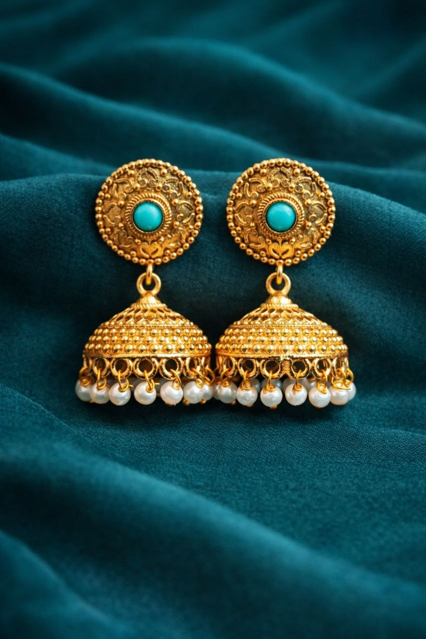 Gold Plated Jhumka Design for Gorgeous Festive Wear Look 5 Gold Plated Jhumka stylish brass jewelry design