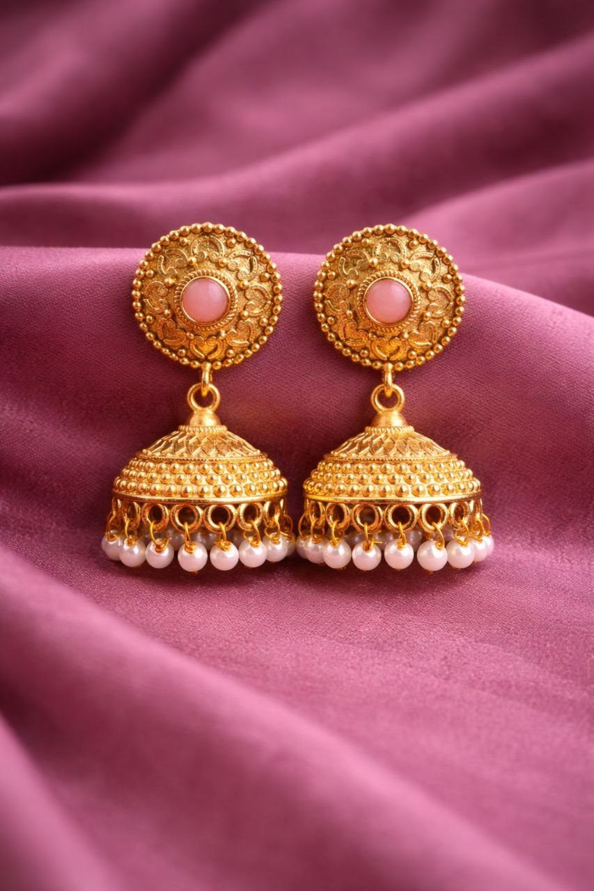 Gold Plated Jhumka Design for Gorgeous Festive Wear Look 4 Gold Plated Jhumka stylish brass jewelry design