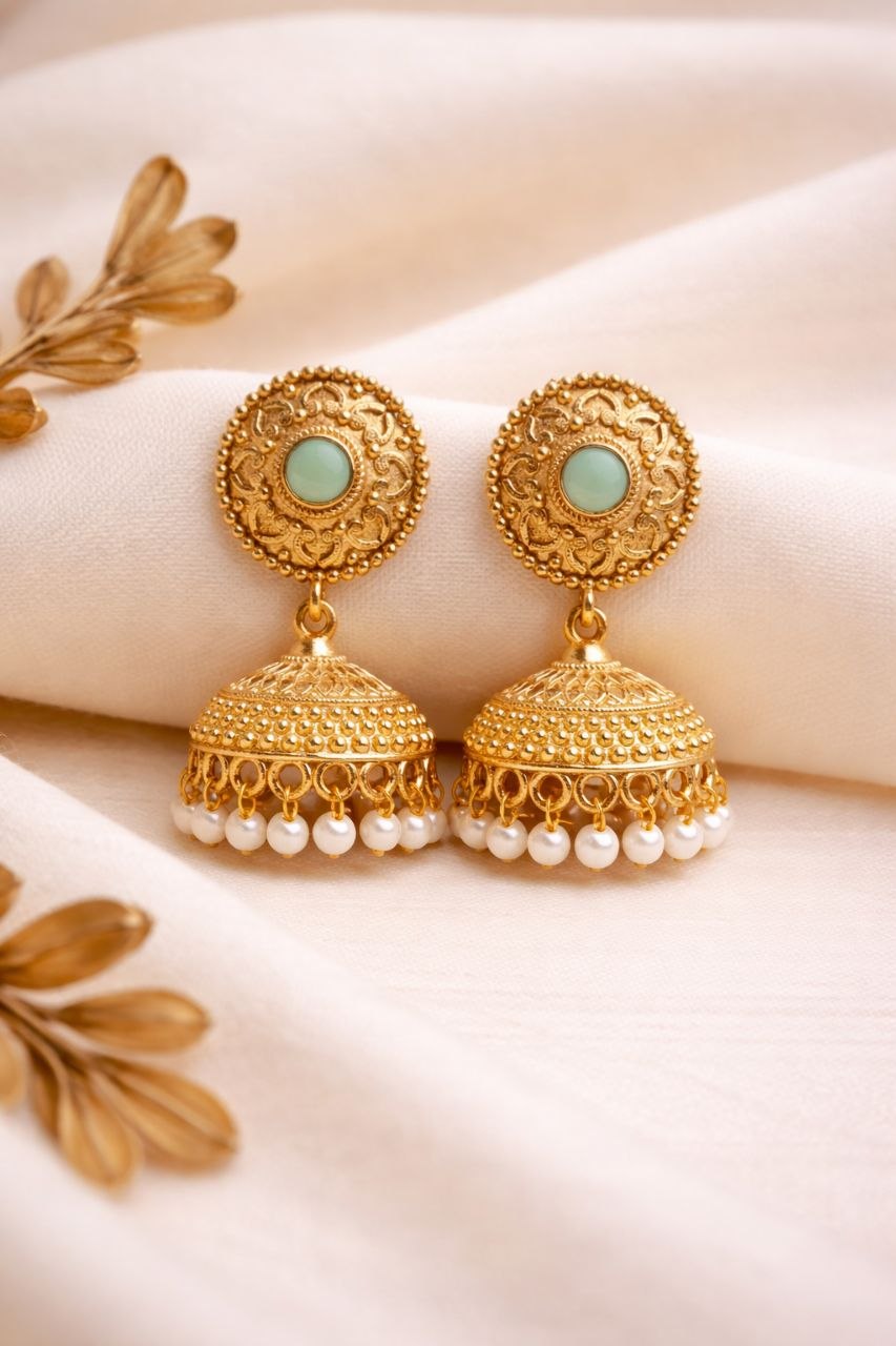 Gold Plated Jhumka Design for Gorgeous Festive Wear Look 2 Gold Plated Jhumka stylish brass jewelry design