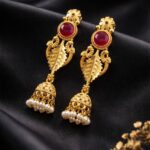 Designer Gold Plated Earring Premium Style for Gorgeous Party Wear Look - "Red"