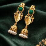 Designer Gold Plated Earring Premium Style for Gorgeous Party Wear Look - "Green"