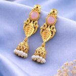 Designer Gold Plated Earring Premium Style for Gorgeous Party Wear Look - ''BabyPink''