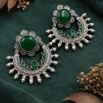 Antique Silver Earring Vintage Style for Beautiful Pearl work Detailing - "Green"