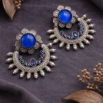 Antique Silver Earring Vintage Style for Beautiful Pearl work Detailing - Blue