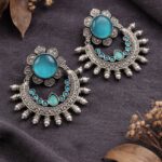 Antique Silver Earring Vintage Style for Beautiful Pearl work Detailing - "Aqua"