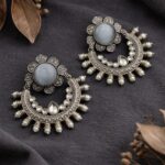Antique Silver Earring Vintage Style for Beautiful Pearl work Detailing - "Grey"