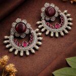 Antique Silver Earring Vintage Style for Beautiful Pearl work Detailing - "Red"