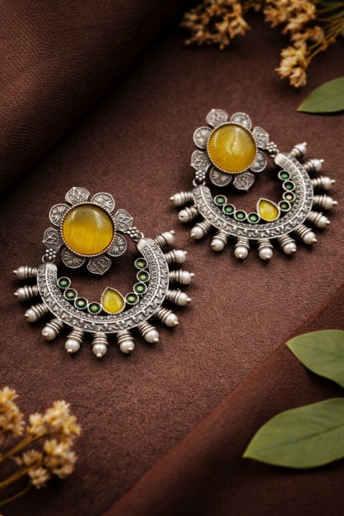 Antique Silver Earring Vintage Style for Beautiful Pearl work Detailing