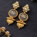 Ethnic Gold Plated Earring Traditional Style for Elegant Festive Look - "Grey"