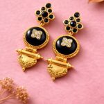Ethnic Gold Plated Earring Traditional Style for Elegant Festive Look - "Black"