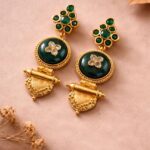 Ethnic Gold Plated Earring Traditional Style for Elegant Festive Look - "Green"