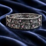 Oxidized Elephant Bangle Design with Premium Finishing Stone Work Detailing - ''BabyPink''