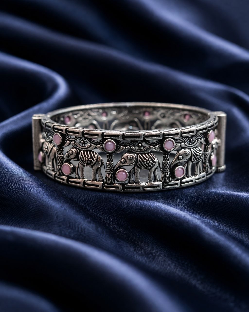 Oxidized Elephant Bangle Design with Premium Finishing Stone Work Detailing 3 Oxidized Elephant Bangle stylish brass jewelry design