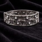 Oxidized Elephant Bangle Design with Premium Finishing Stone Work Detailing - "White"
