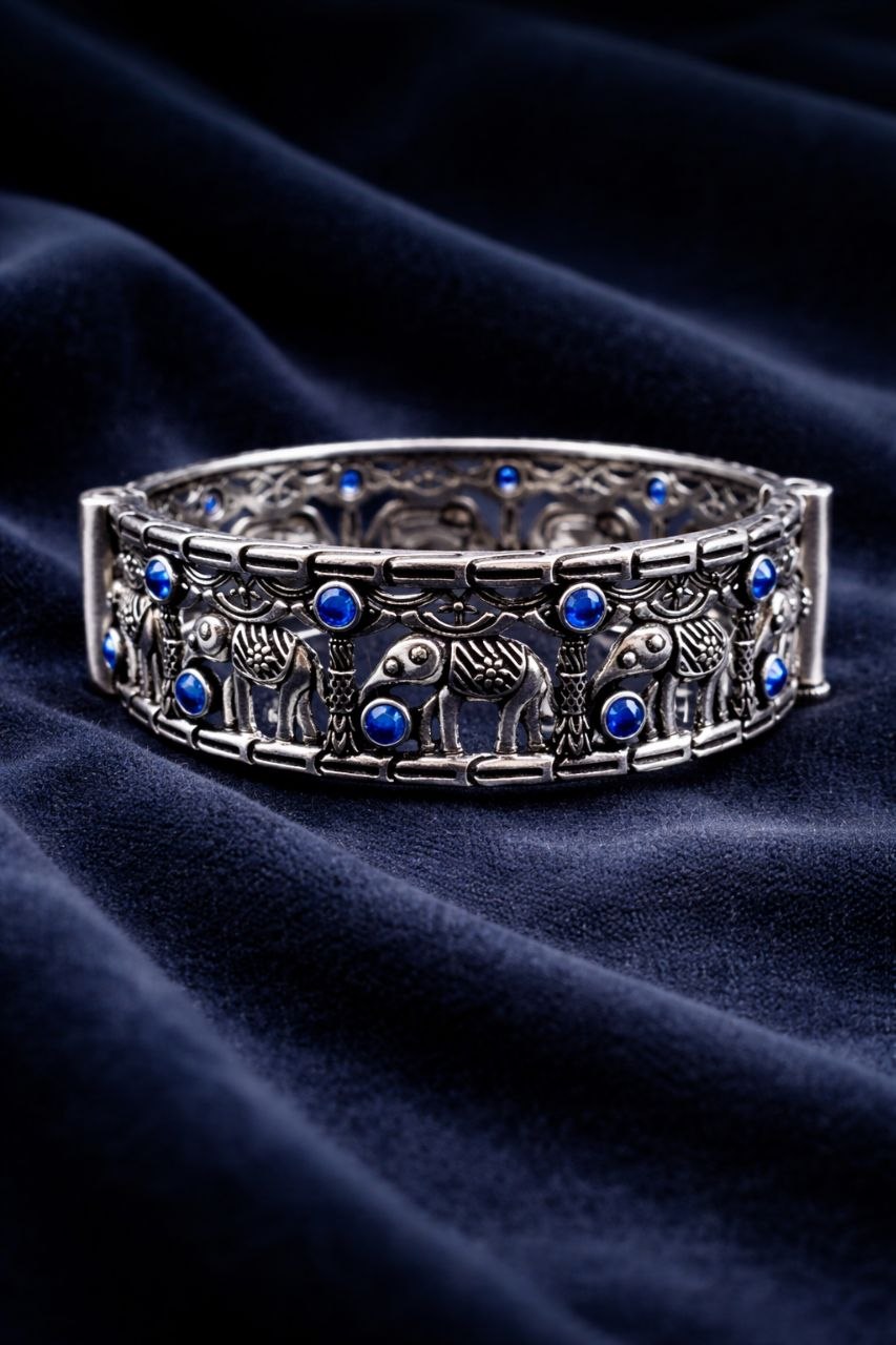 Oxidized Elephant Bangle Design with Premium Finishing Stone Work Detailing 5 Oxidized Elephant Bangle stylish brass jewelry design