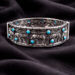 Oxidized Elephant Bangle Design with Premium Finishing Stone Work Detailing - "Aqua"