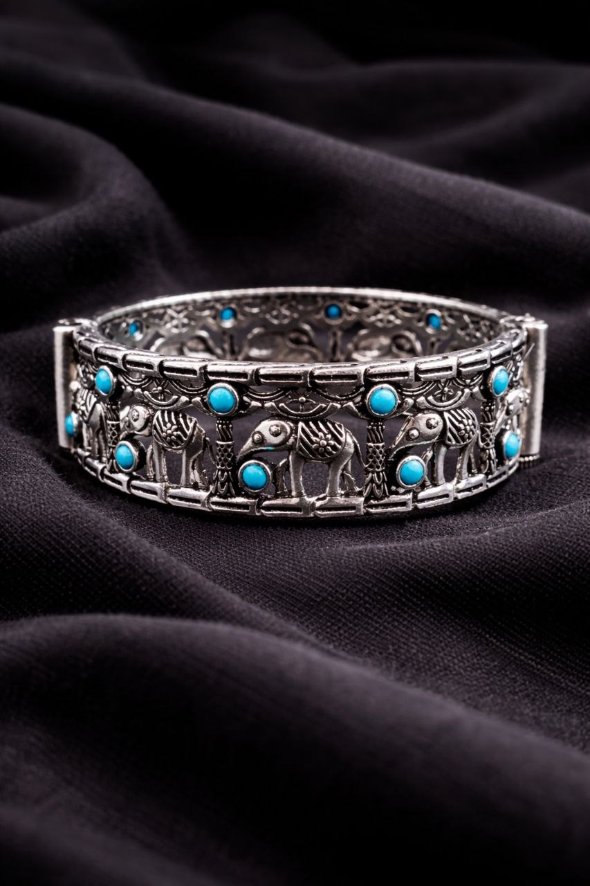 Oxidized Elephant Bangle Design with Premium Finishing Stone Work Detailing 6 Oxidized Elephant Bangle stylish brass jewelry design