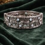 Oxidized Elephant Bangle Design with Premium Finishing Stone Work Detailing - "MInt"