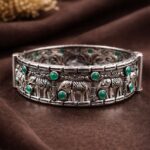Oxidized Elephant Bangle Design with Premium Finishing Stone Work Detailing - "Green"