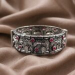 Oxidized Elephant Bangle Design with Premium Finishing Stone Work Detailing - "Red"