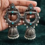 Silver Jhumka Earring Gorgeous Traditional Design with Elegant Shine Jewelry For Women - "Aqua"