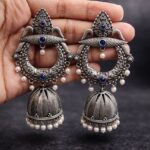 Silver Jhumka Earring Gorgeous Traditional Design with Elegant Shine Jewelry For Women - Blue