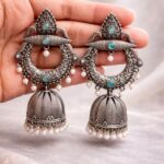 Silver Jhumka Earring Gorgeous Traditional Design with Elegant Shine Jewelry For Women - "MInt"