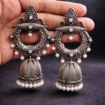 Silver Jhumka Earring Gorgeous Traditional Design with Elegant Shine Jewelry For Women - ''BabyPink''