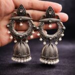 Silver Jhumka Earring Gorgeous Traditional Design with Elegant Shine Jewelry For Women - "White"