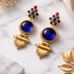 Royal Gold Plated Earring Traditional Design with Lightweight Jewelry For Women - Blue
