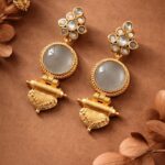 Royal Gold Plated Earring Traditional Design with Lightweight Jewelry For Women - "Grey"