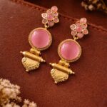Royal Gold Plated Earring Traditional Design with Lightweight Jewelry For Women - ''BabyPink''