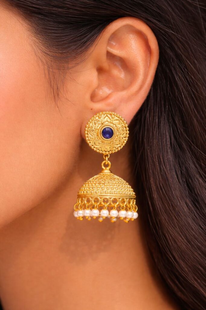 Gold Plated Jhumka Design for Gorgeous Festive Wear Look
