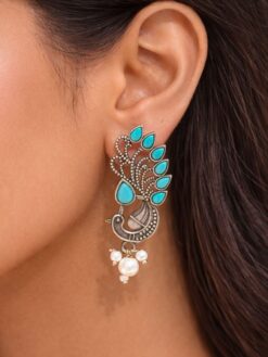 Elegant oxidized peacock earring traditional brass jewelry for women