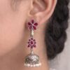 Floral Art Jhumka oxidized silver traditional brass earrings with intricate floral design