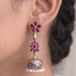 Silver Floral Art Jhumka Earrings with Beautiful Premium Light weight Jewelry