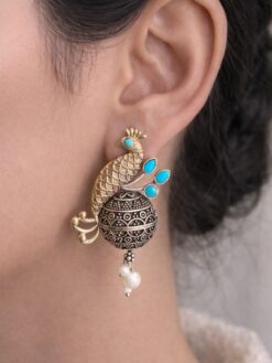 Two Tone Peacock Earring traditional brass earrings with dual tone peacock design