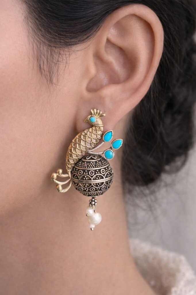 Ethnic Two Tone Peacock Earring with Amazing Traditional Design Jewelry