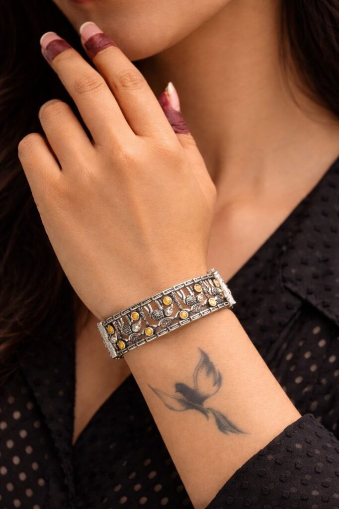 Oxidized Elephant Bangle Design with Premium Finishing Stone Work Detailing