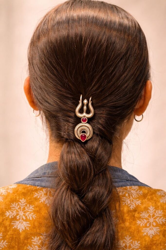 Oxidized Trishul Hairpin Unique Divine Design Jewelry For Women