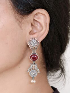 Vintage bird earring oxidized silver look artistic nature inspired jewelry for women