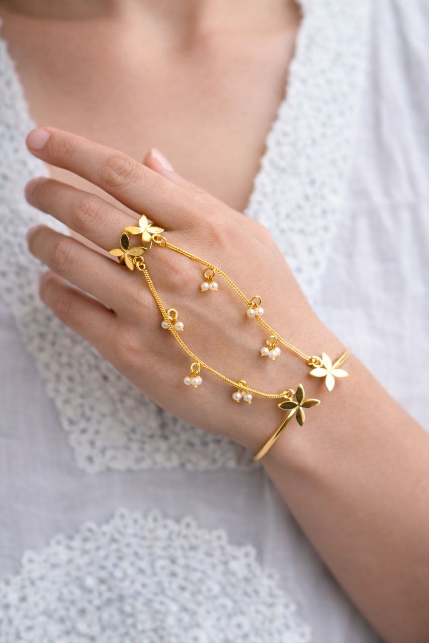 Elegant Golden Butterfly Hathphool for Stunning Ethnic Hand Jewelry 2 Elegant golden butterfly hathphool brass traditional hand jewelry for women