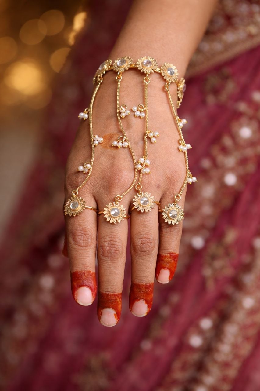 Beautiful Amazing Flower Hathphool for Elegant Traditional Hand Jewelry 2 Amazing flower hathphool gold plated brass traditional hand jewelry for women